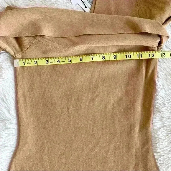 Reiss Ella Dress One Shoulder Long Sleeve BodyCon Knit Camel Midi Academia Sexy - Picture 9 of 12